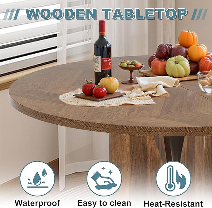 Round Dining Table for 4, 39" Small Dinner Table with Cross Base Round Brown Kitchen Tables for Dining Room, Kitchen, Living Room
