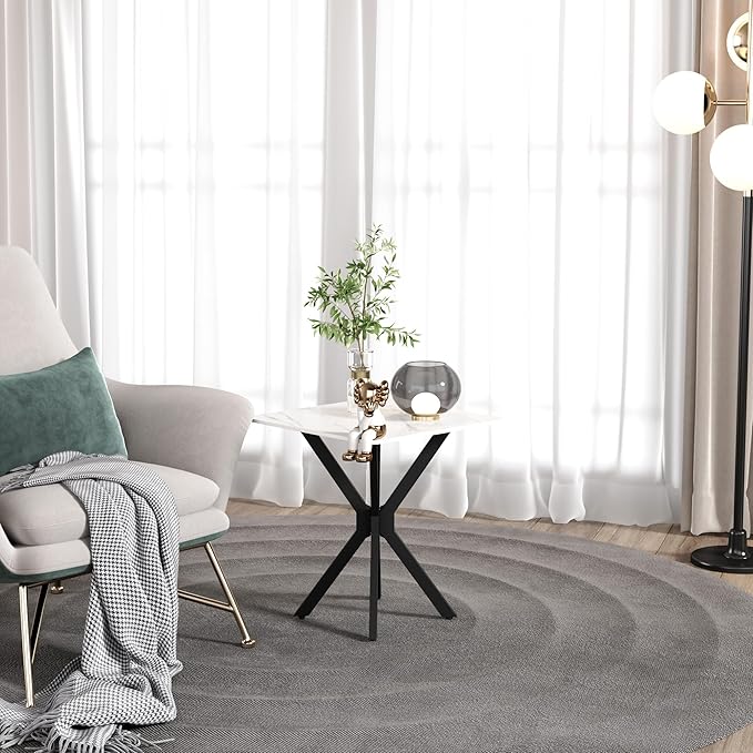 Square Side Table Set of 1, Modern Stylish End Table with Faux Marble Top and Black Metal Legs,Durable Sofa Side Table for Living Room Bedroom