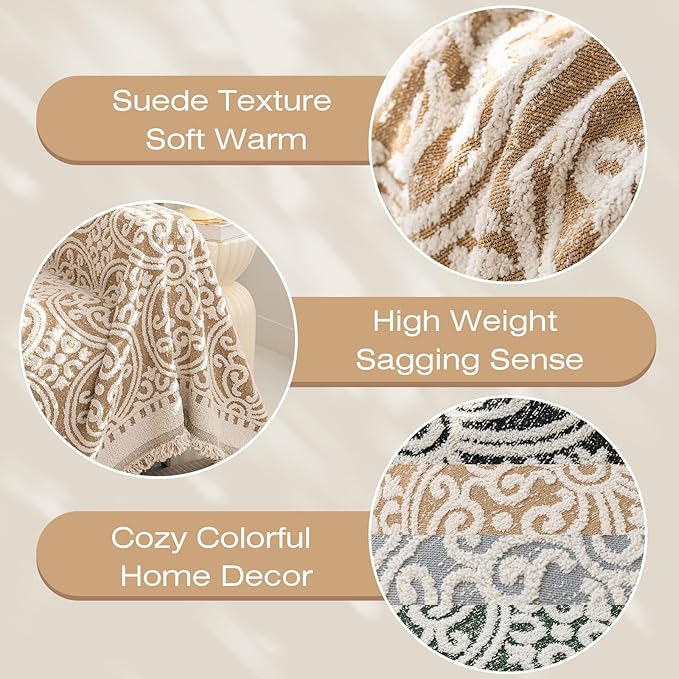 STACYPIK Modern Khaki Jacquard Couch Cover French Style L-Shape Sofa Protector for 3-Cushion Couch, Washable, Stain Resistant, 71x150IN