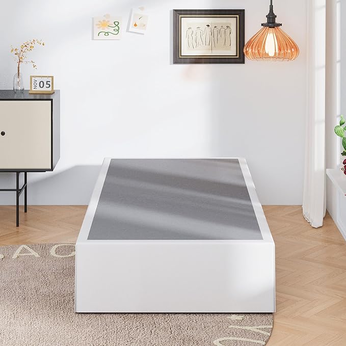 16 Inch Twin Bed Frames with White Skirt Cover, Metal Twin Size Bed Frame with Storage, Heavy Duty, No Box Spring Needed, Easy Assembly, Noise Free, Mattress Foundation