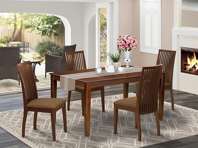 East West Furniture CAIP5-MAH-C 5 Piece Kitchen Table & Chairs Set Includes a Rectangle Dining Table and 4 Linen Fabric Dining Room Chairs, 36x60 Inch, Mahogany