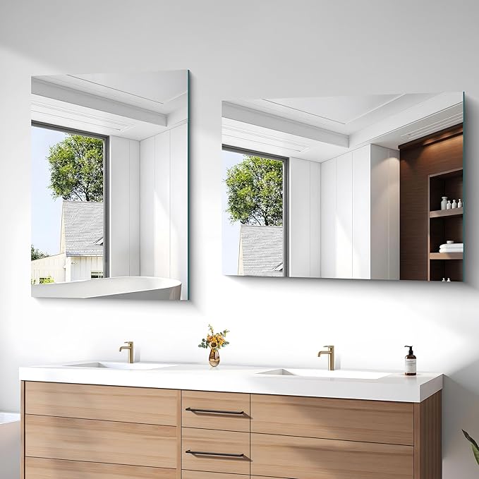 36x48 Inch Frameless Mirror, Frameless Bathroom Mirror for Over Sink, Large Rectangle Mirror for Wall, Upgraded Shatterproof Wall Mount Vanity Mirror for Bedroom, Living Room, Entryway