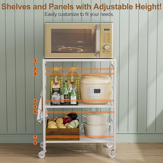 3-Tier Kitchen Cart with Adjustable Shelves - Microwave Storage Cart & Utility Rolling Organizer, Industrial Wheels for Small Spaces, 15.7"x23.6"x33.7" Kitchen Office Living Room Metal Rack