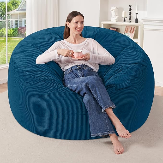 HABUTWAY 4FT Bean Bag Chair,Giant Bean Bag Chairs for Adults,Big Bean Bags with Memory Foam Filled, Large Beanbag Chairs with Soft Corduroy Cover-Dark Blue