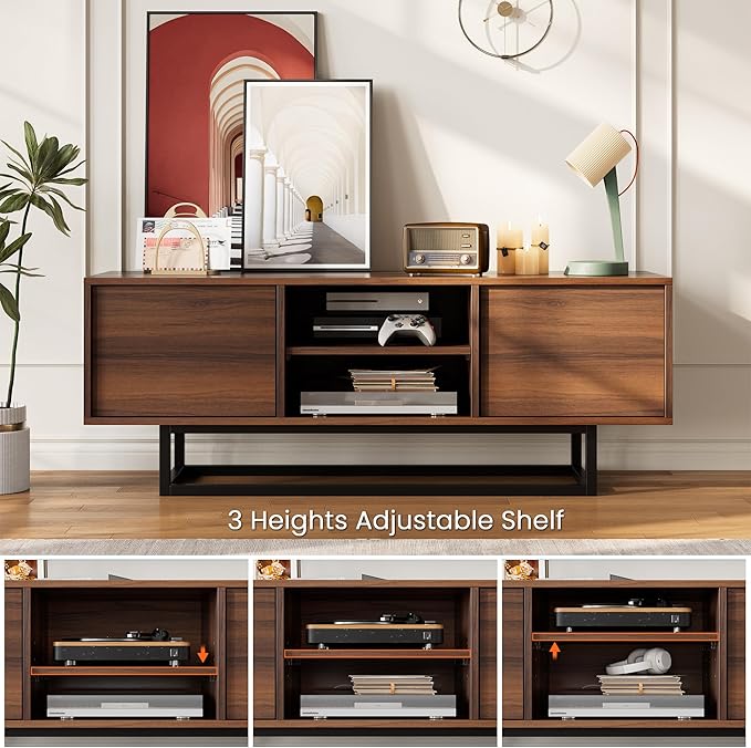 HAIOOU TV Stand for 50 55 Inch TV, Modern TV Console Small Entertainment Center with Sturdy Metal Base, Push-to-Open Doors and Soft-Close Hinges for Living Room, Bedroom - Walnut Brown
