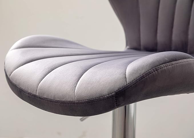 Roundhill Furniture Ellston Velvet Adjustable Swivel Barstools in Gray, Set of 2, Grey