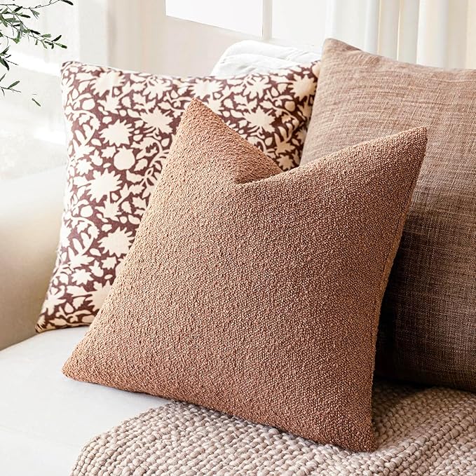 Foindtower Pack of 2, Decorative Textured Boucle Throw Pillow Covers Accent Solid Pillow Cases Cozy Soft Couch Cushion Case for Chair Sofa Bedroom Living Room Home Decor 22x22 Inch Dusty Orange Hazel