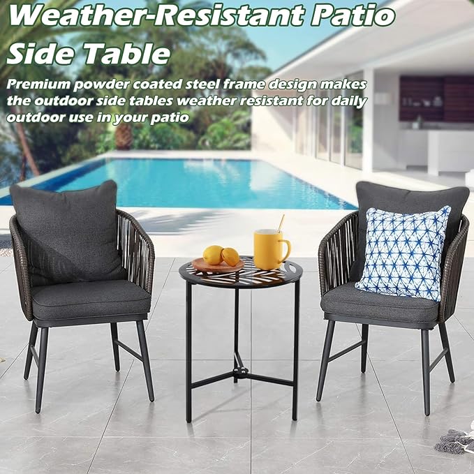 2 Packs 13" Metal Outdoor Side Tables Small Black Outside End Table for Patio Round Accent Garden Corner Stand for Small Spaces Weather-resistant Coffee Table for Balcony Porch Plant Stand