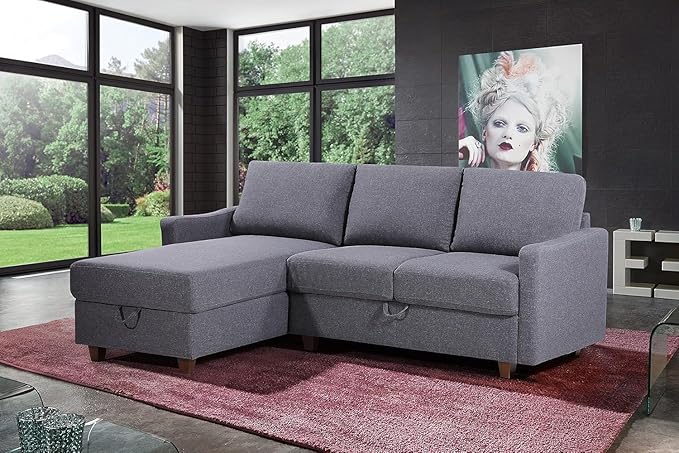 Container Furniture Direct Sectional Sofa with Storage – Modern Upholstered Living Room Couch, Reversible Chaise for Home, Apartment, Office, 81.9” L, Dark Grey