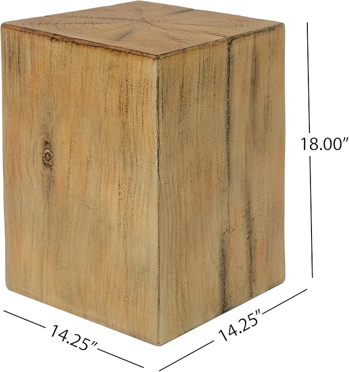 Christopher Knight Home Bard 18" Square Living Room Side Table, Wood-Like Distressed Finish End Table, Decorative Accent Table for Indoor Outdoor Usage, Space Saving Furniture, Natural