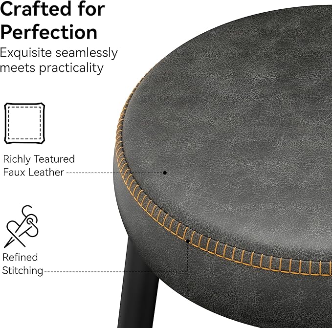 Counter Height Bar Stools, 26" H Backless Bar Stools Set of 4, Upholstered Faux Leather Kitchen Counter Stools, Mid Century Modern, Kitchen Island Home Bar, Pub, Black Grey