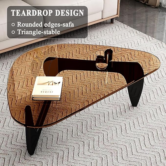 Modern Glass Coffee Table for Living Room, Small mid Century Modern Coffee Table, Sleek Coffee Tables, Suitable for Bedroom Living Room Reception Office Tables（Black/Brown，Small）