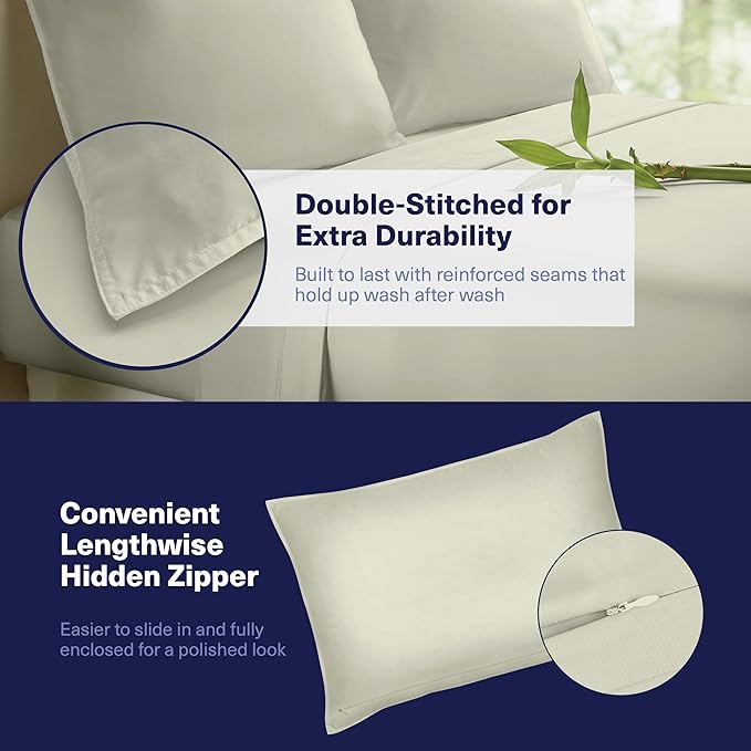 Kickoff Viscose Bamboo Sheets California King Size 4-pc 100% Organic Bamboo Viscose Bed Cooling Sheets Cal King Set Cool Bedding for hot Sleepers Sheet, Flat, Fitted, Pillowcases (Soft Sage, CK)