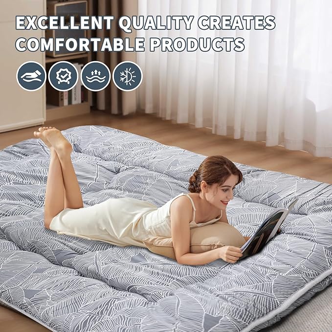 Japanese Floor Mattress,4" Thicken Japanese Floor Sleeping Pad Foldable,Futon Mattress Suitable for Camping and Guest Room (Grey, Full (80" X 47"))