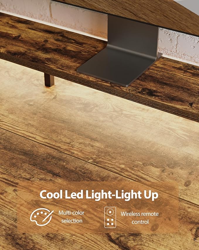 Electric Height Adjustable Standing Desk with Power Outlet and LED Light Strip, Sit to Stand, Ergonomic 48x24 Rising Desk with Memory Presets, Home Office Workstation, Computer Gaming Table, Brown