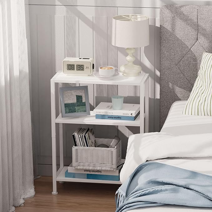 3-Tier Side Table, Small End Table, Sofa Side Table for Narrow Spaces, Slim End Table, Skinny Nightstand Table for Living Room Bedroom Office, White