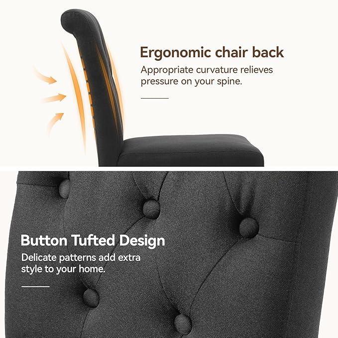 Upholstered Dining Chairs Set of 4, Button Tufted Parsons Dining Chair with Solid Wood Legs, Modern Fabric Side Chair for Dining Room/Kitchen/Restaurant/Hotel- Black