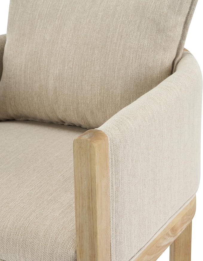 Christopher Knight Home Lucid Linen Upholstered Dining Chairs Set of 2, Rubber Wood Dining Room Chairs, Modern Armchair, Extra Seating for Dining Room, Versatile Indoor Furniture, Beige + Natural
