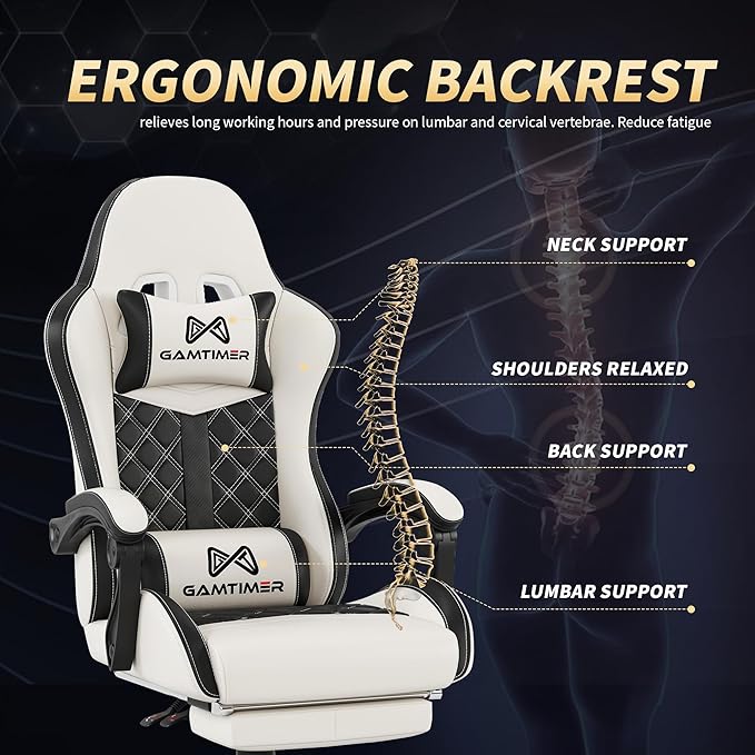 Gaming Chair, 400 lbs Adult Chair, High Back Computer Chair with Footrest and Linked Armrests, Office Video Game Chair with Lumbar Support(White)