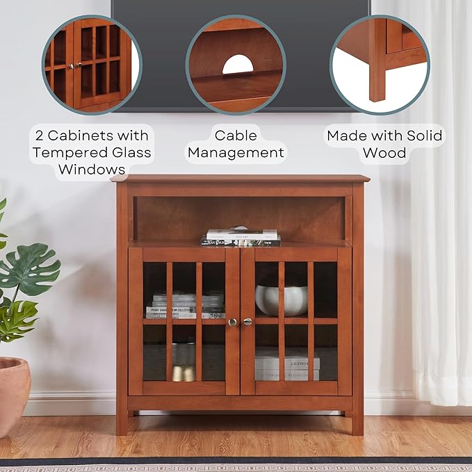 Convenience Concepts Big Sur Highboy Stand 36" Modern Entertainment Center for TVs up to 40", Storage Cabinet for Dining, Living, & Family Room, Console Hall Table with Shelves, unspecified, Cherry