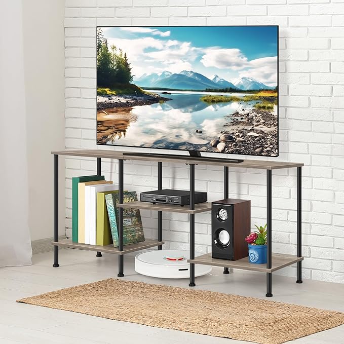 OYEAL 50 inch TV Stand for Living Room Farmhouse Entertainment Center with Storage Shelves 3 Tier TV Console Table Media Cabinet for 50 43 40 32 Inch TV, Rustic Grey