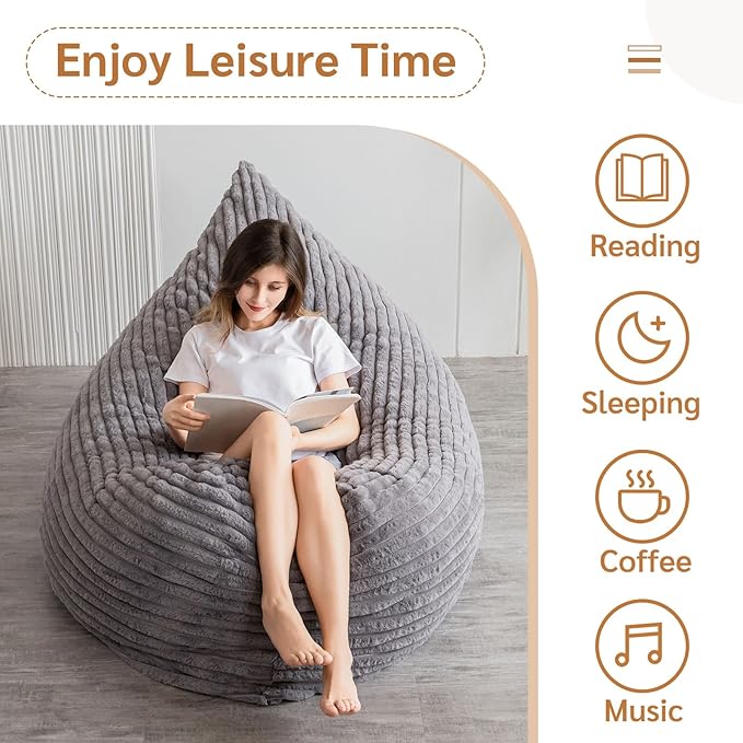 BYBYME 3 in 1 Bean Bag Chairs, Bean Bag Bed for Adults High-Density Foam Filling, Convertible Sofa Bed Faux Fur, Giant Bean Bag Chairs for Adults