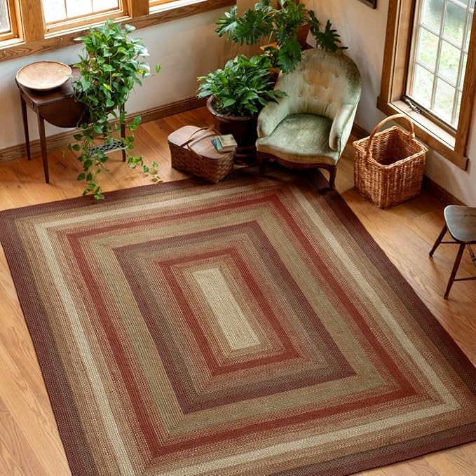 Homespice Gingerbread Jute Brown 8x10' Braided Area Rug for Living Room, Bedroom and Dining Room. Pet Friendly. Decor Styles- Farmhouse Rug, Rustic, Vintage, Cottage, Primitive, Country, Boho Rug