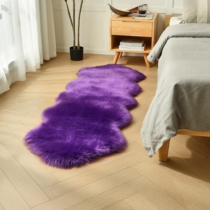 duduta Purple Faux Sheepskin Runner Rugs 2x6 ft, Fluffy Shag Bedroom Rug Fur Sofa Couch Covers Washable