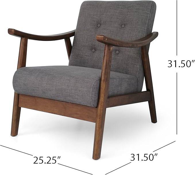 Ball & Cast Accent Chair Wide Armrest Mid-Century Lounge Living Room Chairs with Button Tufting,Wood Frame Seating Furniture for Bedroom,Apartment,Dark Gray
