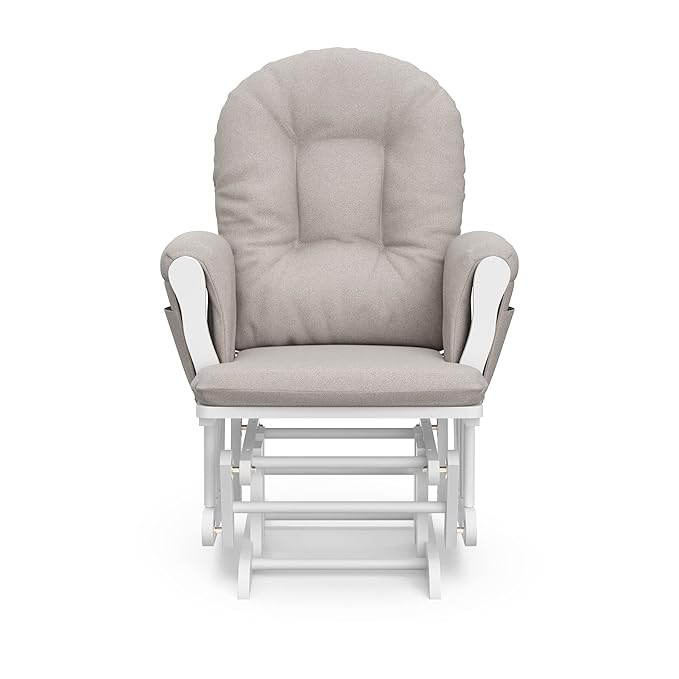 Storkcraft Premium Hoop Glider & Ottoman (White/Taupe Swirl) — GREENGUARD Gold Certified Nursery Glider, Solid Wood Craftsmanship, Smooth-Gliding Nursery Chair and Ottoman, Award-Winning