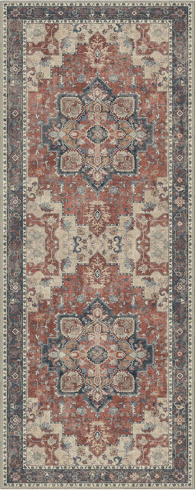 GENIMO 2x8 Runner Rugs for Hallway, Machine Washable Non Slip Vintage Rugs, Low Pile Lightweight Soft Print Rug for enrtyway, Corridor, Home Office, Kitchen, Bordeaux