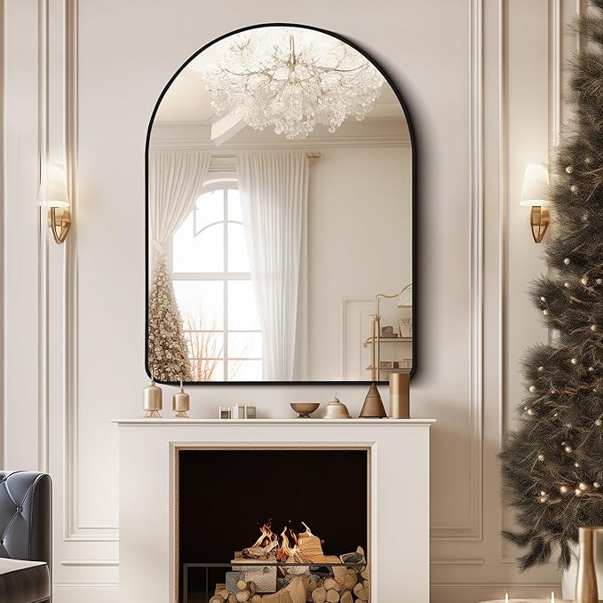 FORBATH Arched Mirror 30x40 Inch, Black Arched Bathroom Mirror Wall Mounted Modern Black Aluminum Frame Decor Large Dresser Mirror for Bedroom Living Room Entryway, Hanging or Leaning Against Wall
