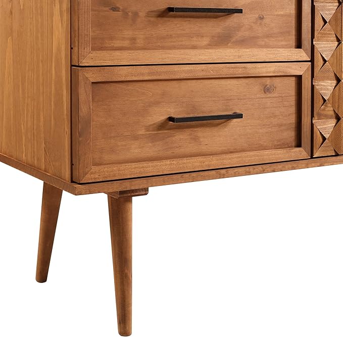 Walker Edison Deluca Boho Solid Wood 2 Door Sideboard with Prism Detail, 58 Inch, Caramel