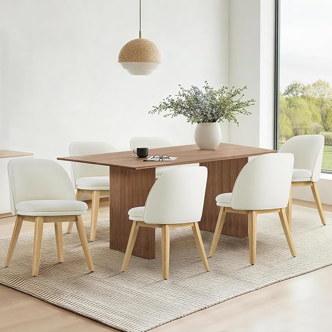 Wooden Dining Chairs Set of 2, Fabric Upholstered Modern Dining Room Chairs with Double-Layer Thick Seat Cushion & Ergonomic Backrest for Restaurant, Kitchen and Café, Beige