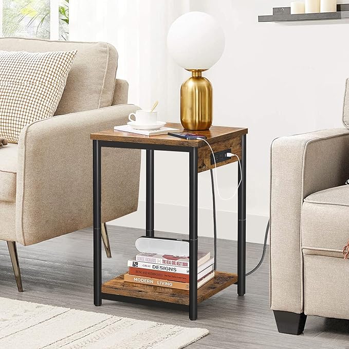 TUTOTAK Night Stand with Charging Station, Set of 2, End Table, Side Table with USB, 21.8”H Nightstand with Storage Shelf, Sofa Couch Table TB01BB029 (2 pcs)