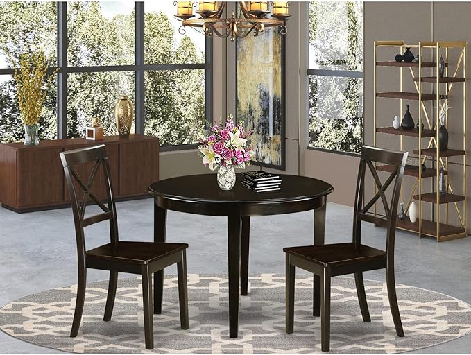 East West Furniture BOST3-CAP-W 3 Piece Modern Dining Table Set Contains a Round Kitchen Table and 2 Dining Chairs, 42x42 Inch, Cappuccino