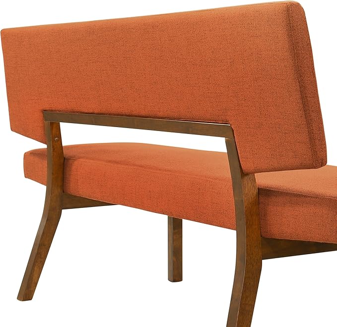 Armen Living Channell Mid Century Modern 5 Piece Walnut Wood Dining Table Set with Benches in Orange Fabric