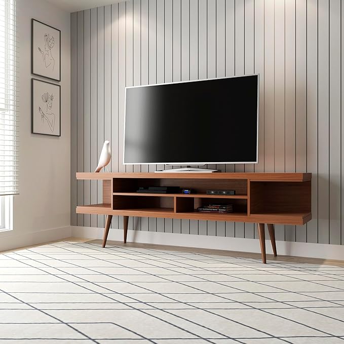 Manhattan Comfort Utopia 70.47" Freestanding Entertainment Center for Living Room, Mid Century Modern TV Stand with Shelves, Storage and Media Holes, Fits 65" Screens, 70.47 Inches, Maple