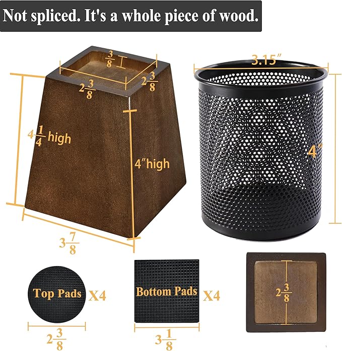 Sopicoz Wooden Furniture Risers Tapered Bed Risers (Brown 4pcs, 4 inch Pyramid)