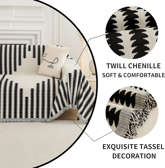 HAOMAIJIA Boho Sofa Covers Couch Covers for 3 Cushion Couch Sofa Pet Friendly Soft Thick Couch Cover for Dogs Washable Sectional Couch Covers L Shape Furniture Protector (Black, 91"x150")
