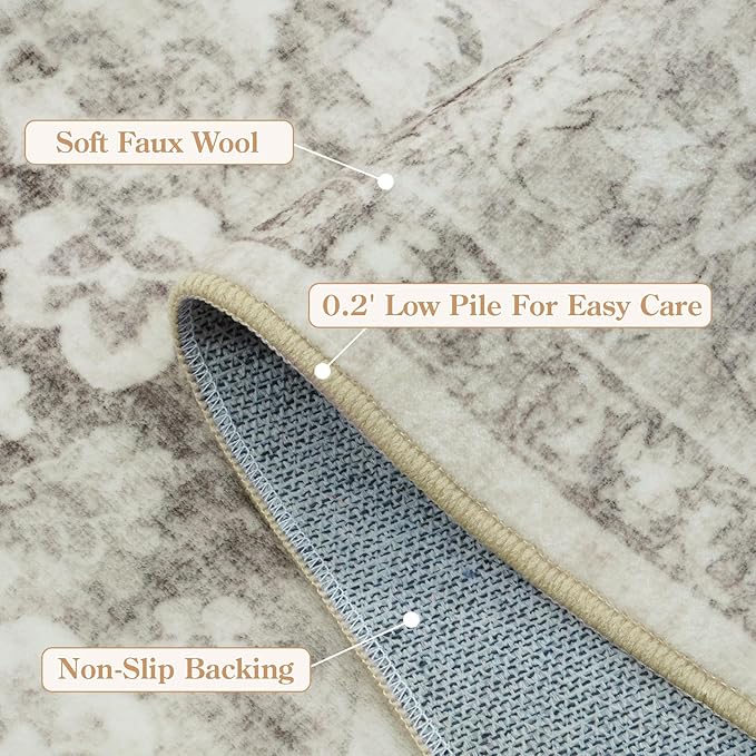 LIVEBOX Entryway Rug 3x5 Washable Area Rugs for Kitchen Bathroom, Non-Slip Front Door Mat for Bedroom, Boho Low-Pile Carpet Farmhouse Throw Indoor Mats for Bath Laundry Room, Taupe