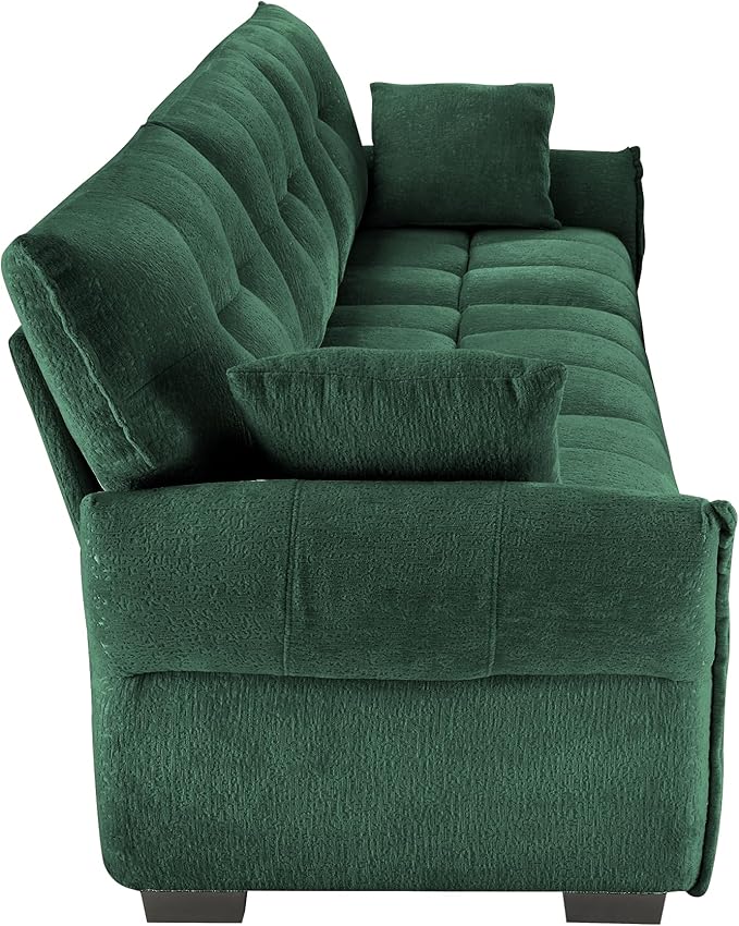 Modern Chenille Fabric 3-Seat Sofa w/ 2 Pillows, Premium Upholstery Living Room Couch with Tufted Backrest & Comfortable Armrests and High-Resilience Memory Foam Cushions,Green