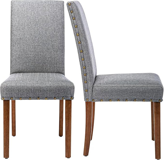 Parsons Kitchen Dining Chair Set Room Modern Upholstered Stylish Fabric High Back with Bronze Nailhead Trim