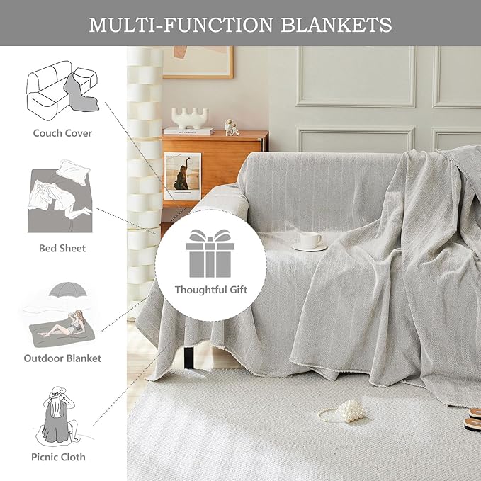 STACYPIK Soft Silver Gray Sofa Cover for Dogs, Modern Jacquard Couch Covers,Pet Friendly Protector for 3 Cushion Couch, Non-Slip Chenille Loveseat Cover for Sectional, Multi-use Throw Cover-71X150IN