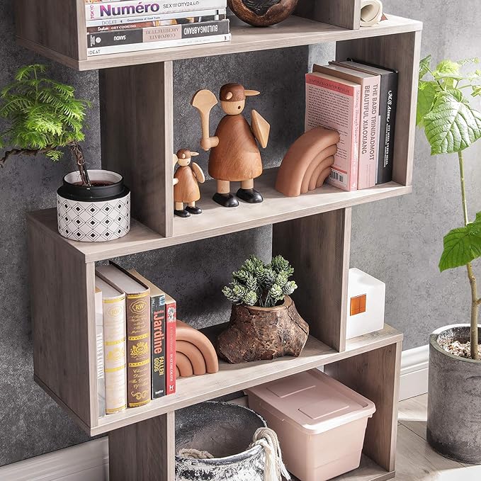 VASAGLE Wooden Bookcase, Display Shelf and Room Divider, Freestanding Decorative Storage Shelving, 5-Tier Bookshelf, Greige ULBC062M01 9.4D x 27.6W x 62.6H in