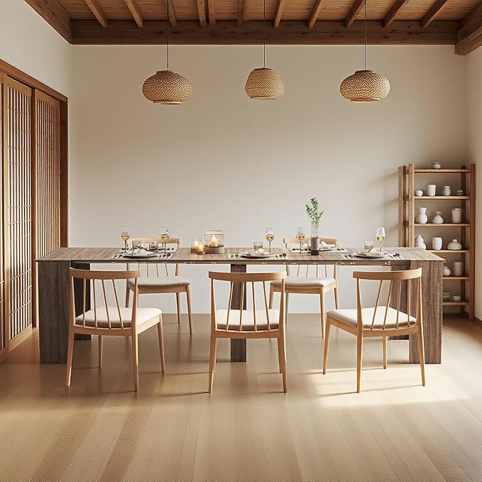 Expandable Dining Table, Convertible Table for Dining Room, Kitchen and Small Spaces, for 2-10 People, Barnwood Brown
