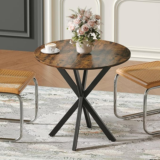 Unovivy 31.5" Small Round Dining Table for 2-4, Space Saving Circle Kitchen Dinner Table, Industrial Mid Century Modern Dining Room Desk for Kitchen, Apartment, Rustic Brown