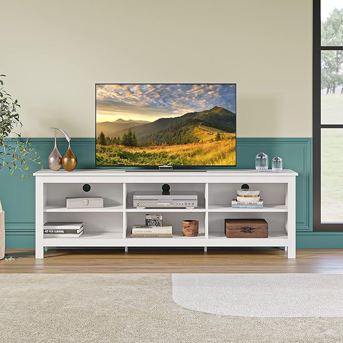 Panana TV Stand with 6 Cubby for 75 inch TV, Television Stands Entertainment Center Media Stand TV Table for Living Room, Bedroom (White 70 inch)