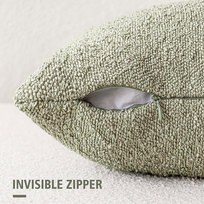 Foindtower Pack of 2 Textured Boucle Throw Pillow Covers Accent Solid Pillow Cases Cozy Soft Decorative Couch Cushion Case for Chair Sofa Bedroom Living Room Home Decor 18x18 Inch Dirty Sage Green