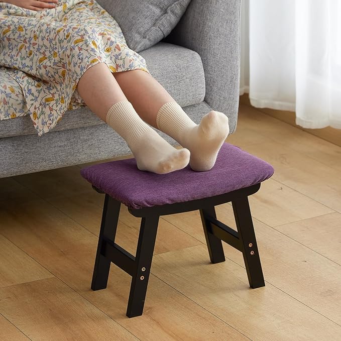 Foot Stool Ottoman Foot Rest Under Desk,Small Stool for Living Room, Bedroom and Kitchen (Black Legs - Purple Stool Surface)
